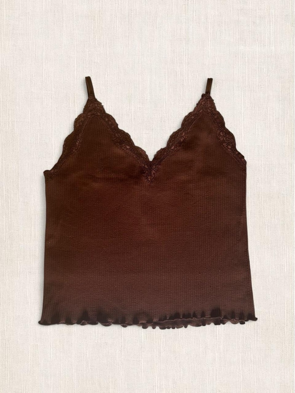 Basic Brown Lace-Trim Camisole Tank Top